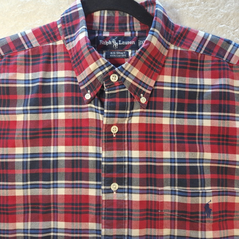 Polo Ralph Lauren The Big Shirt XL Red Tartan Plaid Button Down Pony Flannel